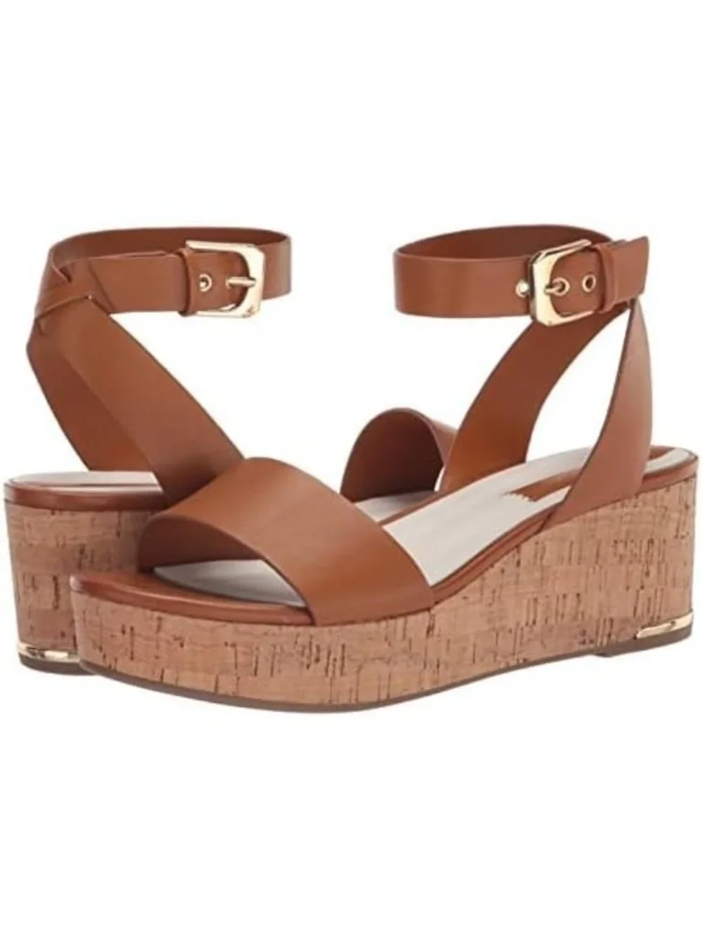 Franco Sarto Brown Cork Wedge Sandals with Ankle Strap, Size 10M - New